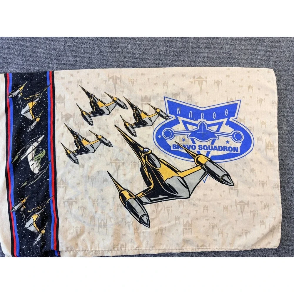 Star Wars Queen Bedding Sheet Set Naboo Bravo Squadron‎ Spaceships Vintage
